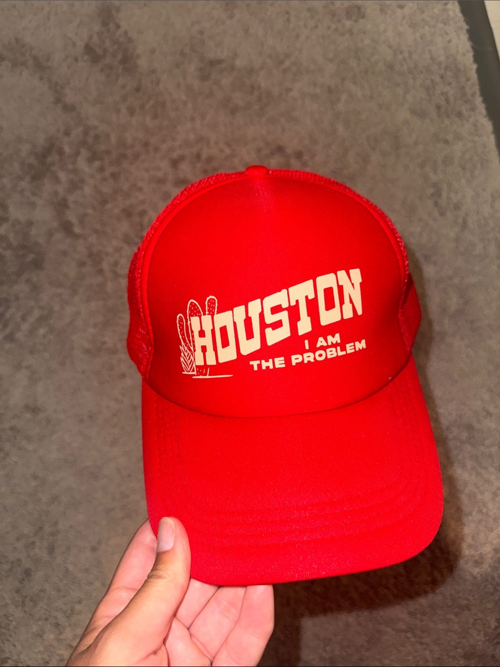 Houston Red Trucker Hat with White Print